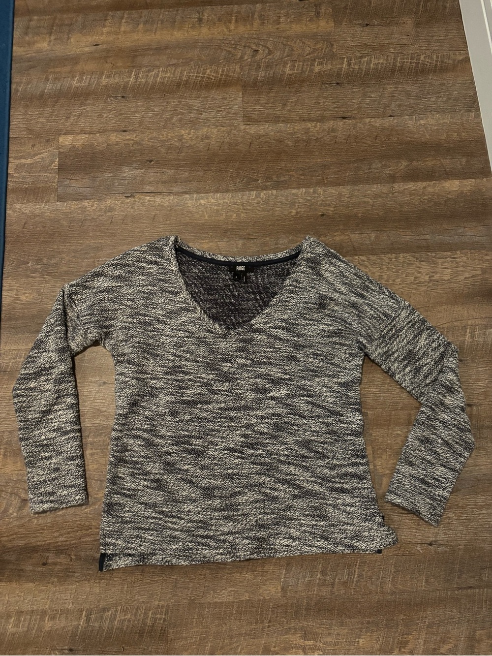 PAIGE Black & White Marled V‑Neck Sweater